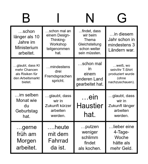 Finde jemanden, der / die.... Bingo Card