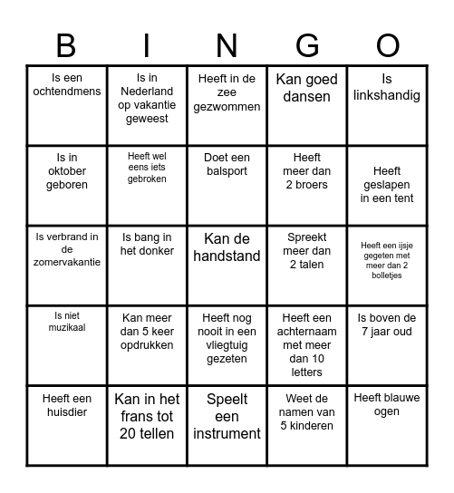 Kennismakingsbingo Card