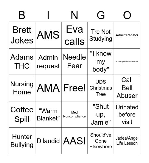 ER Bingo Card