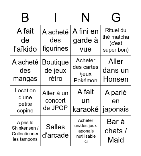 Mathias au Japon Bingo Card