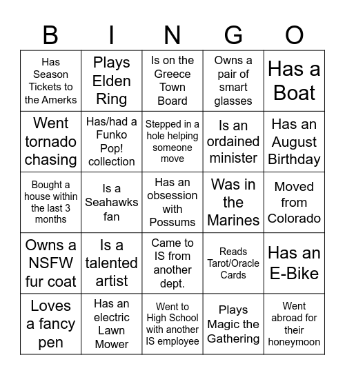 Get to know your Co-Workers Bingo Card