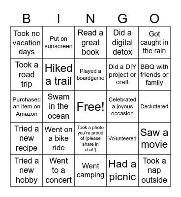 Summer Bingo Card
