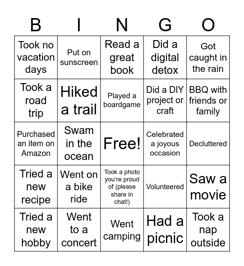 Summer Bingo Card