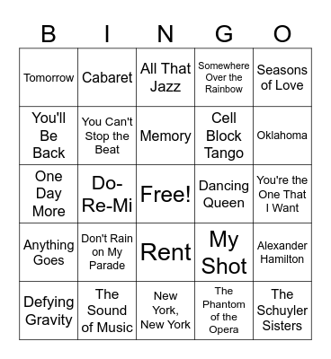 Music Bingo Card