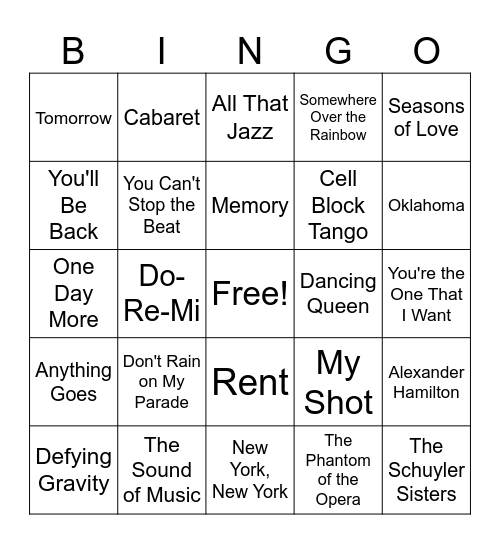 Music Bingo Card