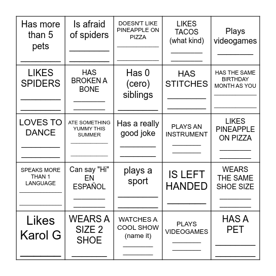 Find a classmate that... Bingo Card
