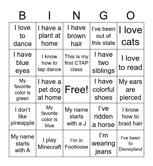 Name Game Bingo Card