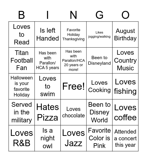 All About You Bingo Card