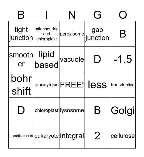 Cell Structure and Function Bingo Card