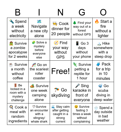 🧟 Would You Survive? Bingo Card