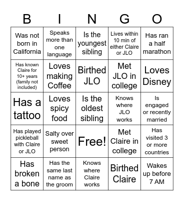 Find the Guest! Bingo Card