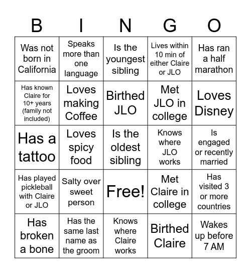 Find the Guest! Bingo Card