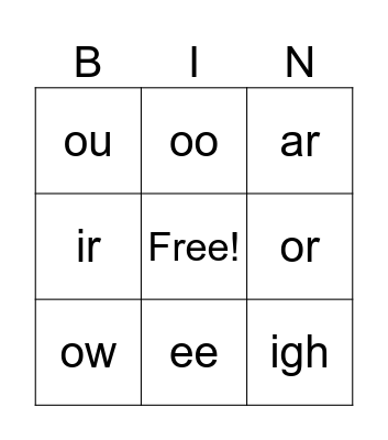 Set 2 sounds Bingo Card