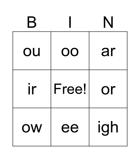 Set 2 sounds Bingo Card