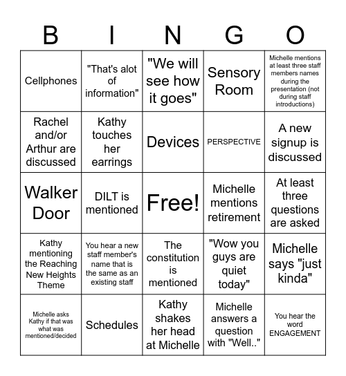 Inservice Bingo Card