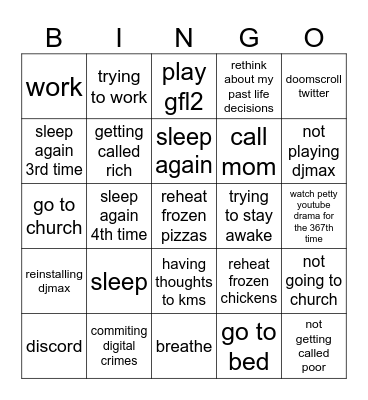 Weekly bingo Card