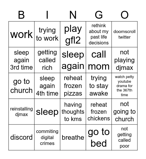 Weekly bingo Card