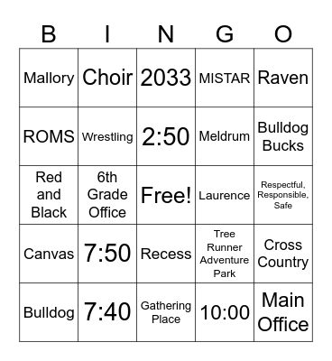 Bulldog Bingo Card