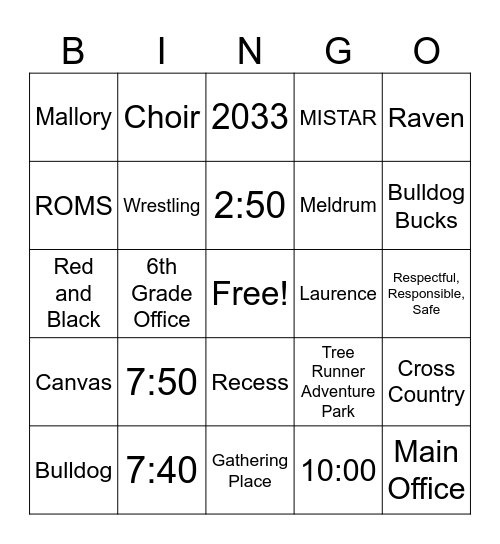 Bulldog Bingo Card