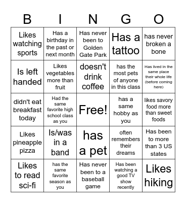 Untitled Bingo Card
