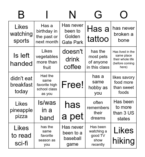 Untitled Bingo Card