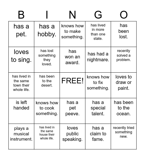 Find Someone Who... Bingo Card