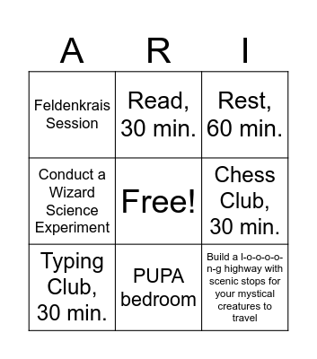 Sick Day Bingo Card