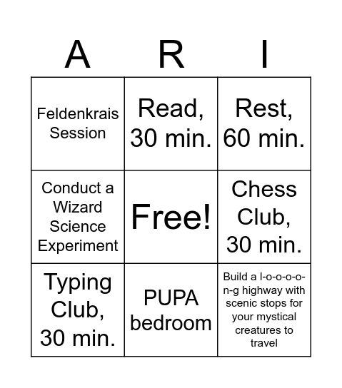 Sick Day Bingo Card