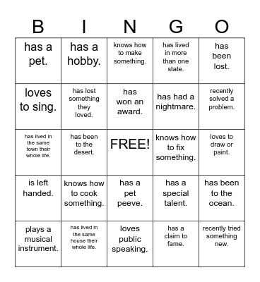 Find Someone Who... Bingo Card
