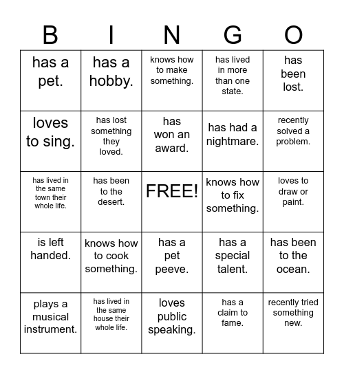 Find Someone Who... Bingo Card