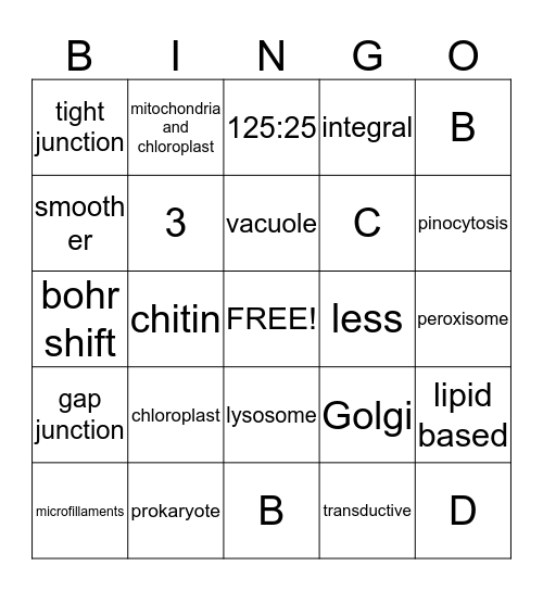 Cell Structure and Function Bingo Card