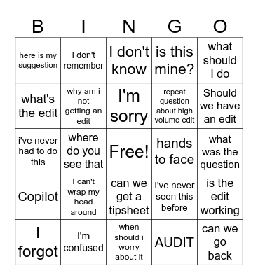 DPC Bingo Card