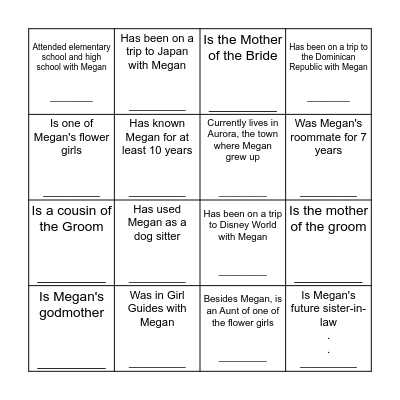 Icebreaker Bingo - Get to Know Megan's People! Bingo Card