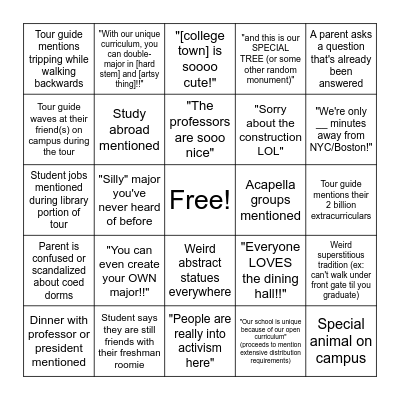 College Tour Bingo Card
