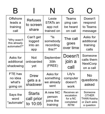 Untitled Bingo Card