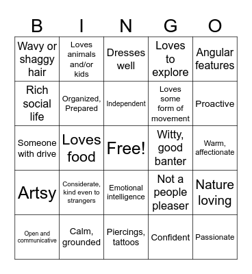 My type Bingo Card