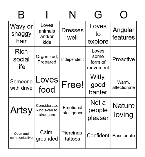 My type Bingo Card
