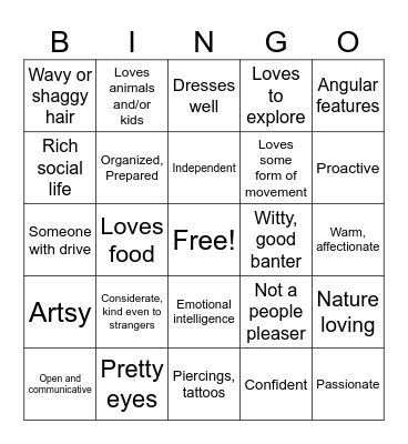 My type Bingo Card