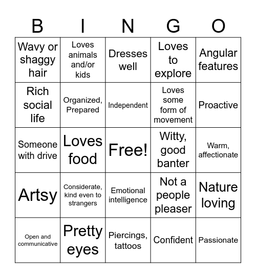 My type Bingo Card