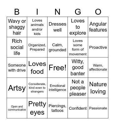 My type Bingo Card