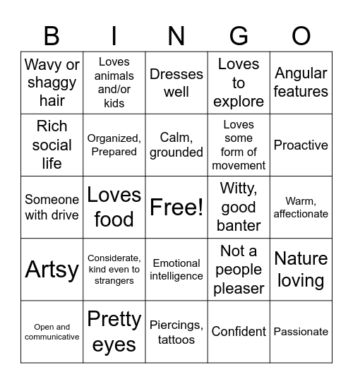 My type Bingo Card