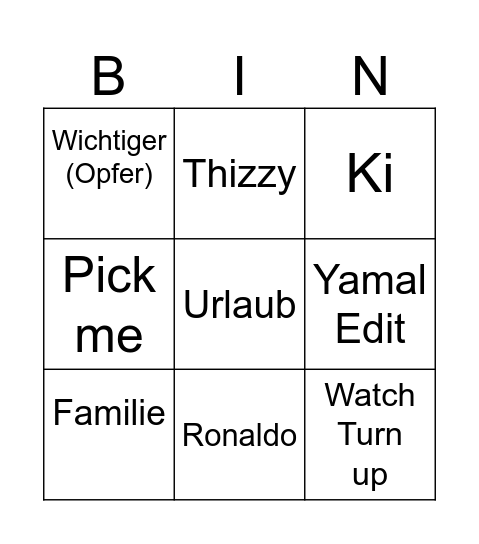 Tik Tok Bingo Card