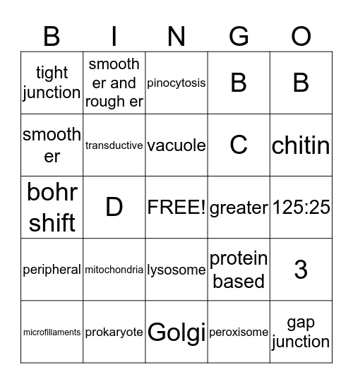 Cell Structure and Function Bingo Card