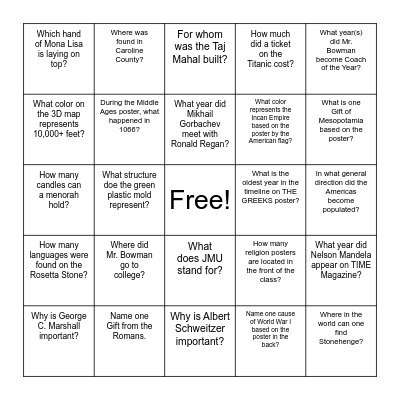 World History Bingo Card