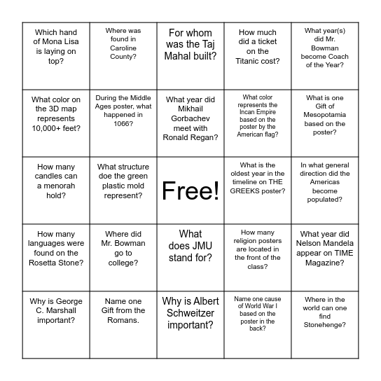 World History Bingo Card