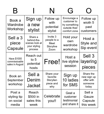 Julie's Storyline Team Bingo Card