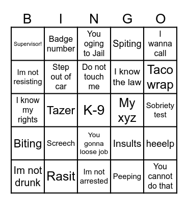 Police Bodycam Bingo Card