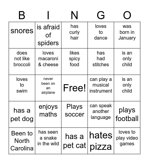 Human Bingo Card