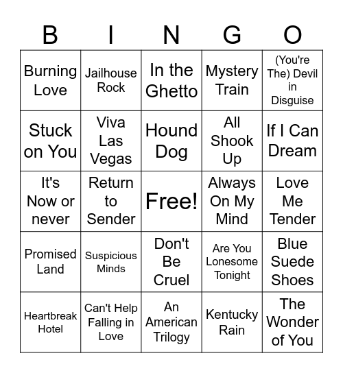 Elvis Bingo Card