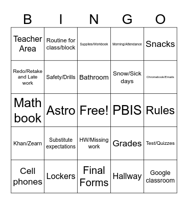 Untitled Bingo Card